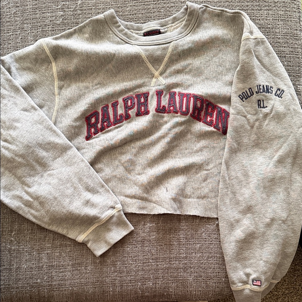 Ralph Lauren Gray and Red Cropped Sweatshirt